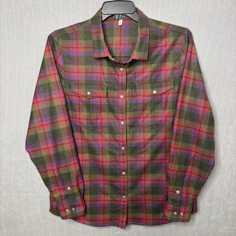 ibex Women's Pink Flannel Wool Blend Size XL Snap Front Collar Hike Fall Camp